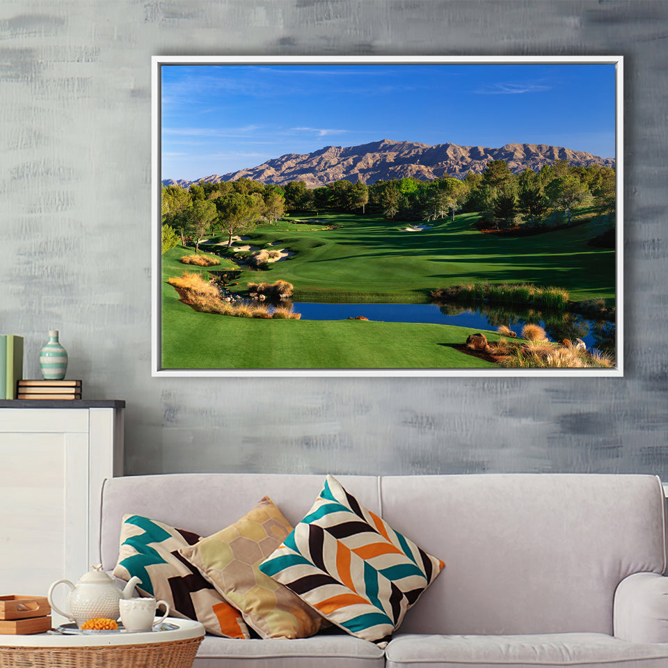 Shadow Creek Golf Club Hole 09, North Las Vegas, Nevada, Golf Art Print, Framed Canvas Prints Wall Art Decor, Floating Frame