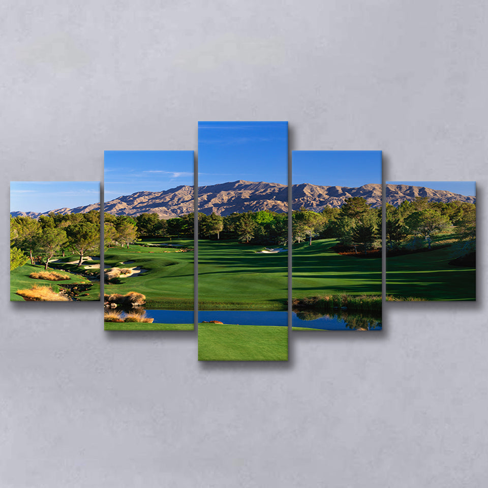 Shadow Creek Golf Club Hole 09, North Las Vegas, Nevada, Golf Art Print, 5 Panels Canvas Prints Wall Art Decor