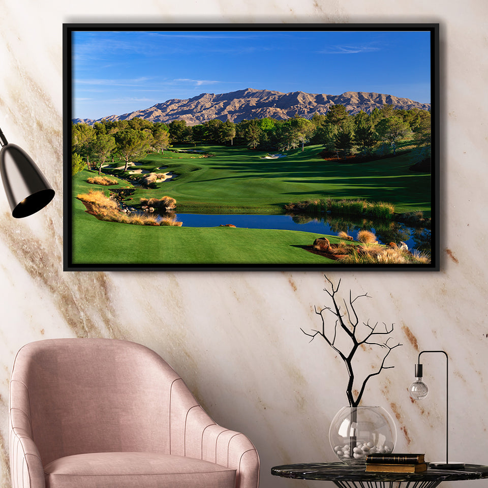 Shadow Creek Golf Club Hole 09, North Las Vegas, Nevada, Golf Art Print, Framed Canvas Prints Wall Art Decor, Floating Frame