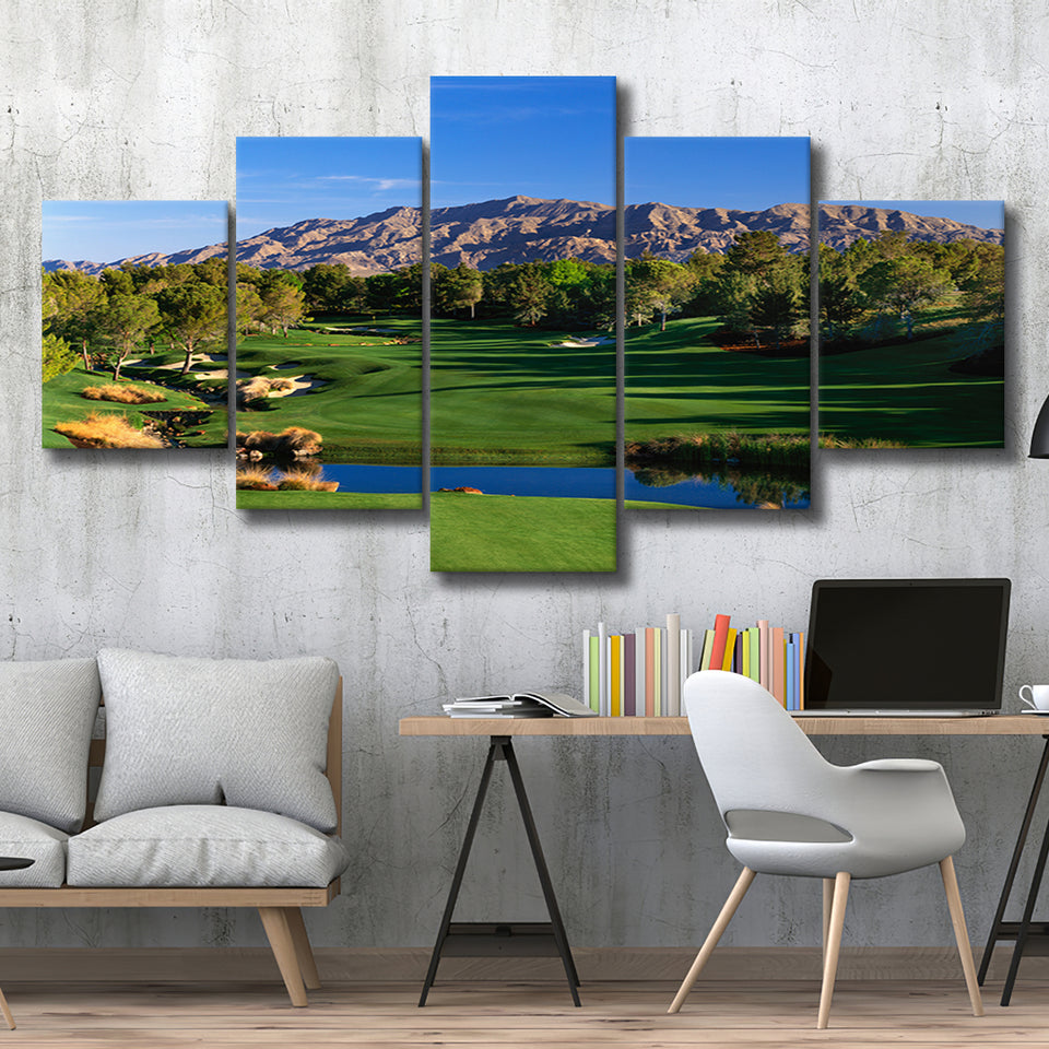 Shadow Creek Golf Club Hole 09, North Las Vegas, Nevada, Golf Art Print, 5 Panels Canvas Prints Wall Art Decor