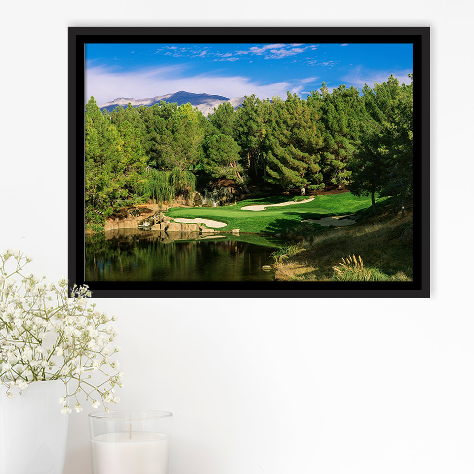 Shadow Creek Golf Club, Hole 17, North Las Vegas, Nevada, Golf Art Print, Framed Canvas Prints Wall Art Decor, Floating Frame
