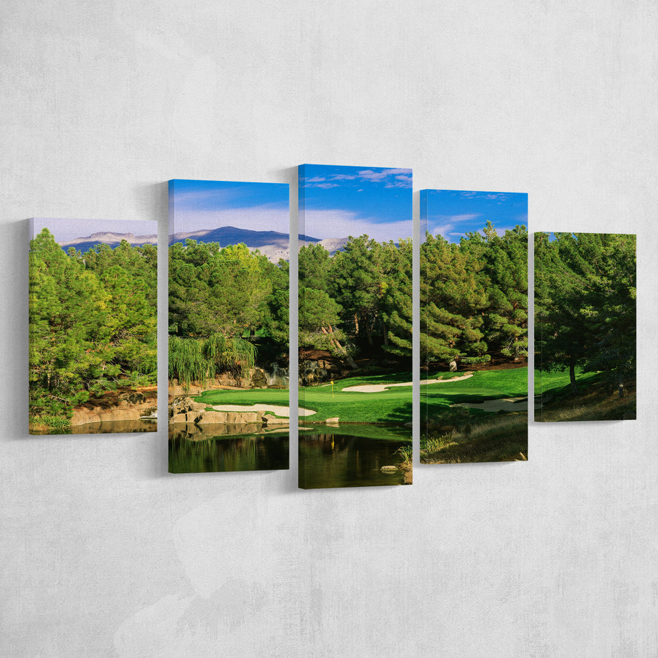 Shadow Creek Golf Club, Hole 17, North Las Vegas, Nevada, Golf Art Print, 5 Panels Canvas Prints Wall Art Decor