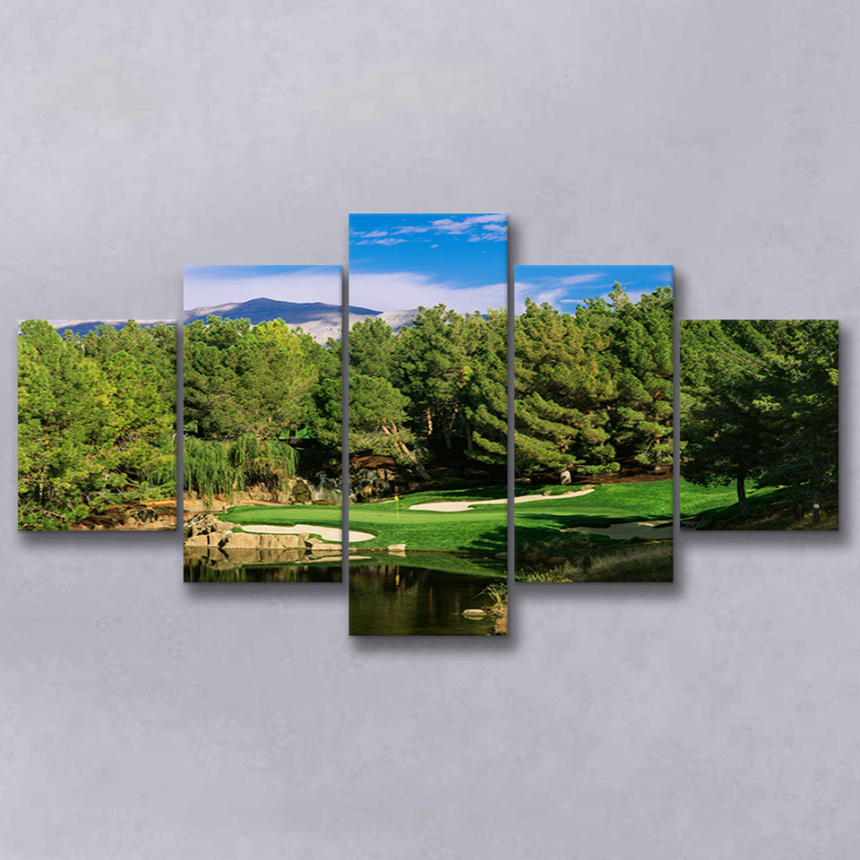 Shadow Creek Golf Club, Hole 17, North Las Vegas, Nevada, Golf Art Print, 5 Panels Canvas Prints Wall Art Decor
