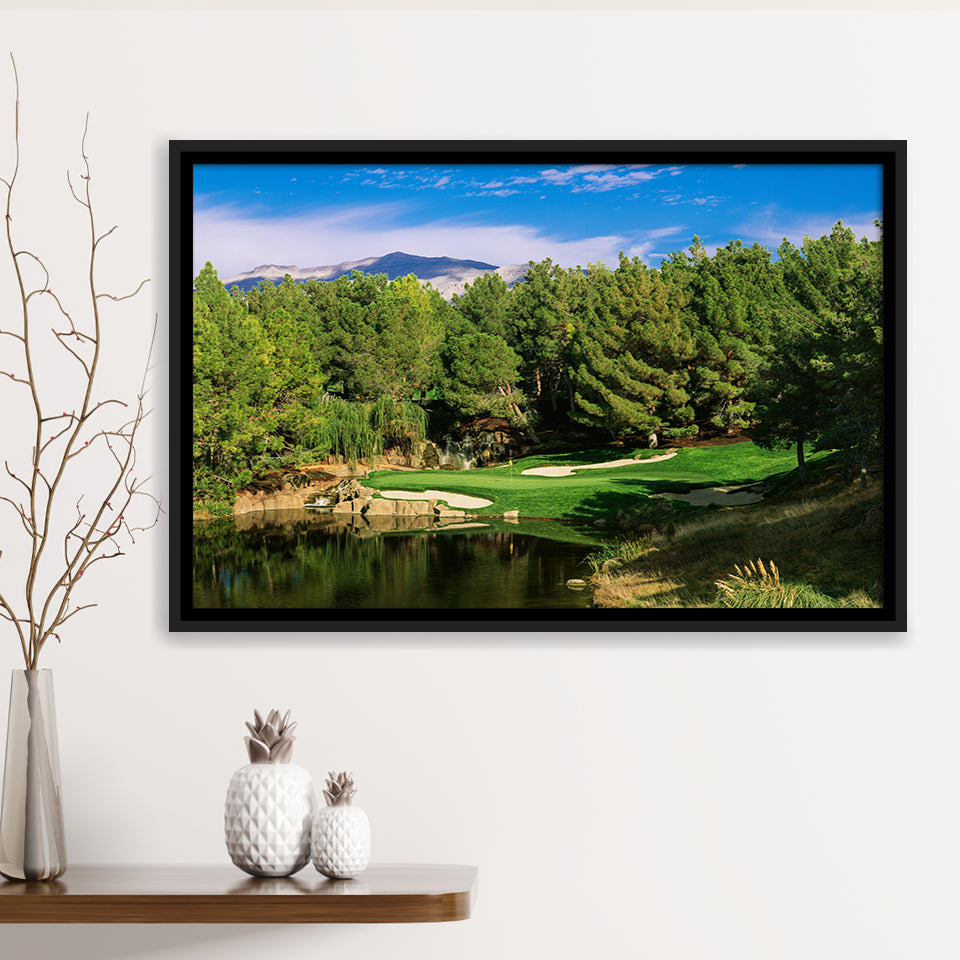 Shadow Creek Golf Club, Hole 17, North Las Vegas, Nevada, Golf Art Print, Framed Canvas Prints Wall Art Decor, Floating Frame