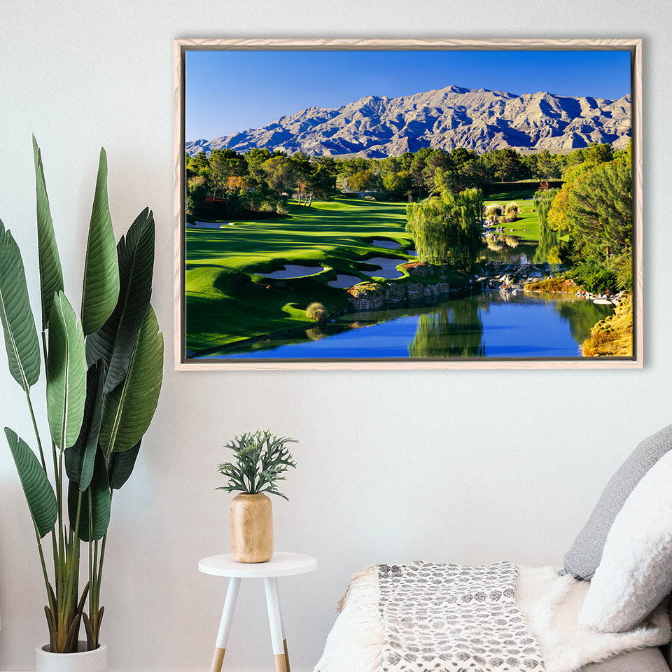 Shadow Creek Golf Club Hole 18, North Las Vegas, Nevada, Golf Art Print, Framed Canvas Prints Wall Art Decor, Floating Frame