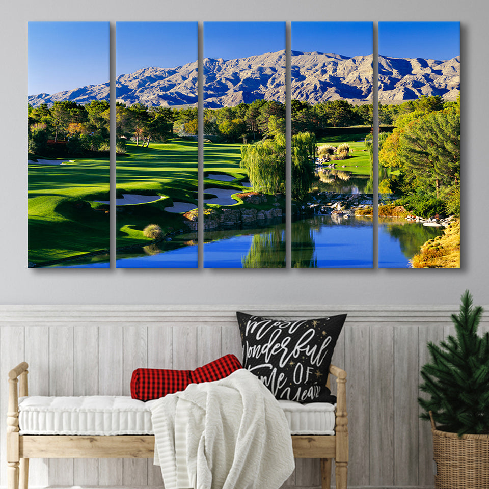 Shadow Creek Golf Club Hole 18, North Las Vegas, Nevada, 5 Panels Extra Large Canvas Prints Wall Art Decor