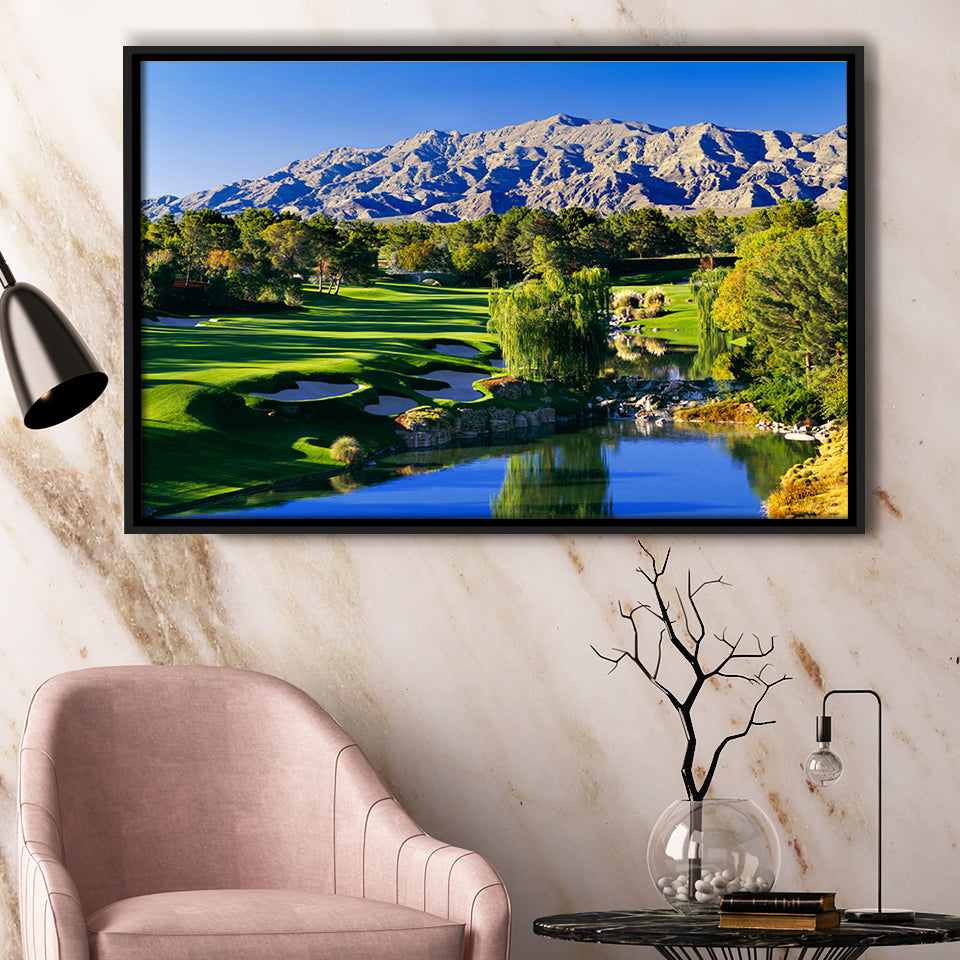 Shadow Creek Golf Club Hole 18, North Las Vegas, Nevada, Golf Art Print, Framed Canvas Prints Wall Art Decor, Floating Frame