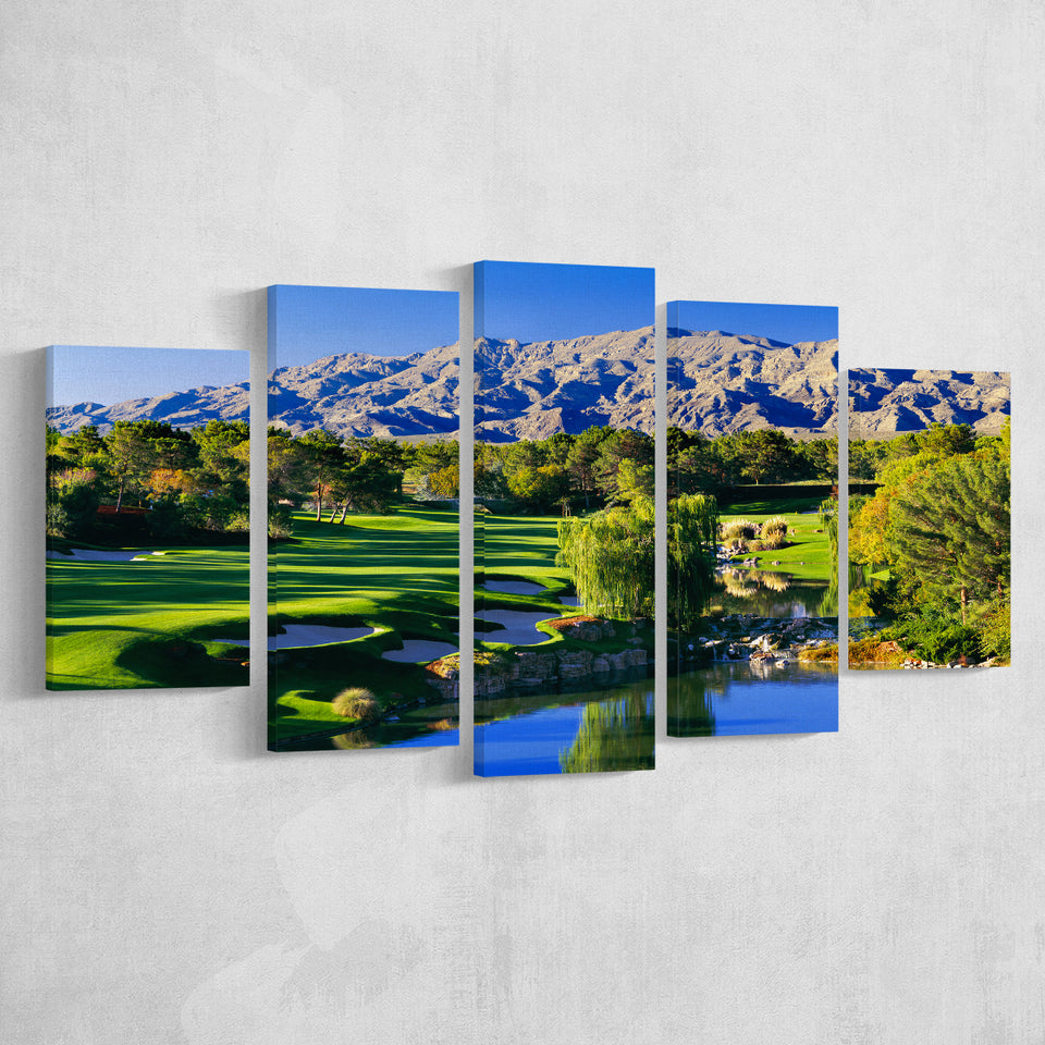 Shadow Creek Golf Club Hole 18, North Las Vegas, Nevada, Golf Art Print, 5 Panels Canvas Prints Wall Art Decor