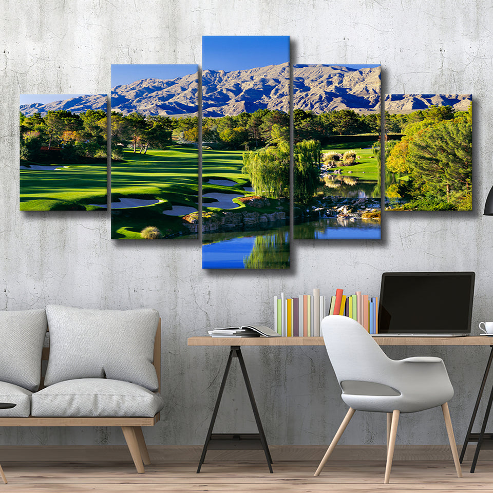 Shadow Creek Golf Club Hole 18, North Las Vegas, Nevada, Golf Art Print, 5 Panels Canvas Prints Wall Art Decor
