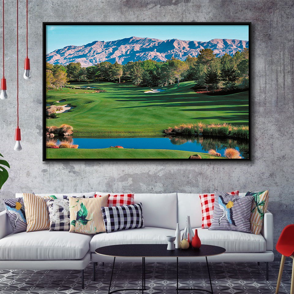 Shadow Creek Golf Course Hole 9 North Las Vegas, Golf Art Print, Framed Canvas Prints Wall Art Decor, Floating Frame