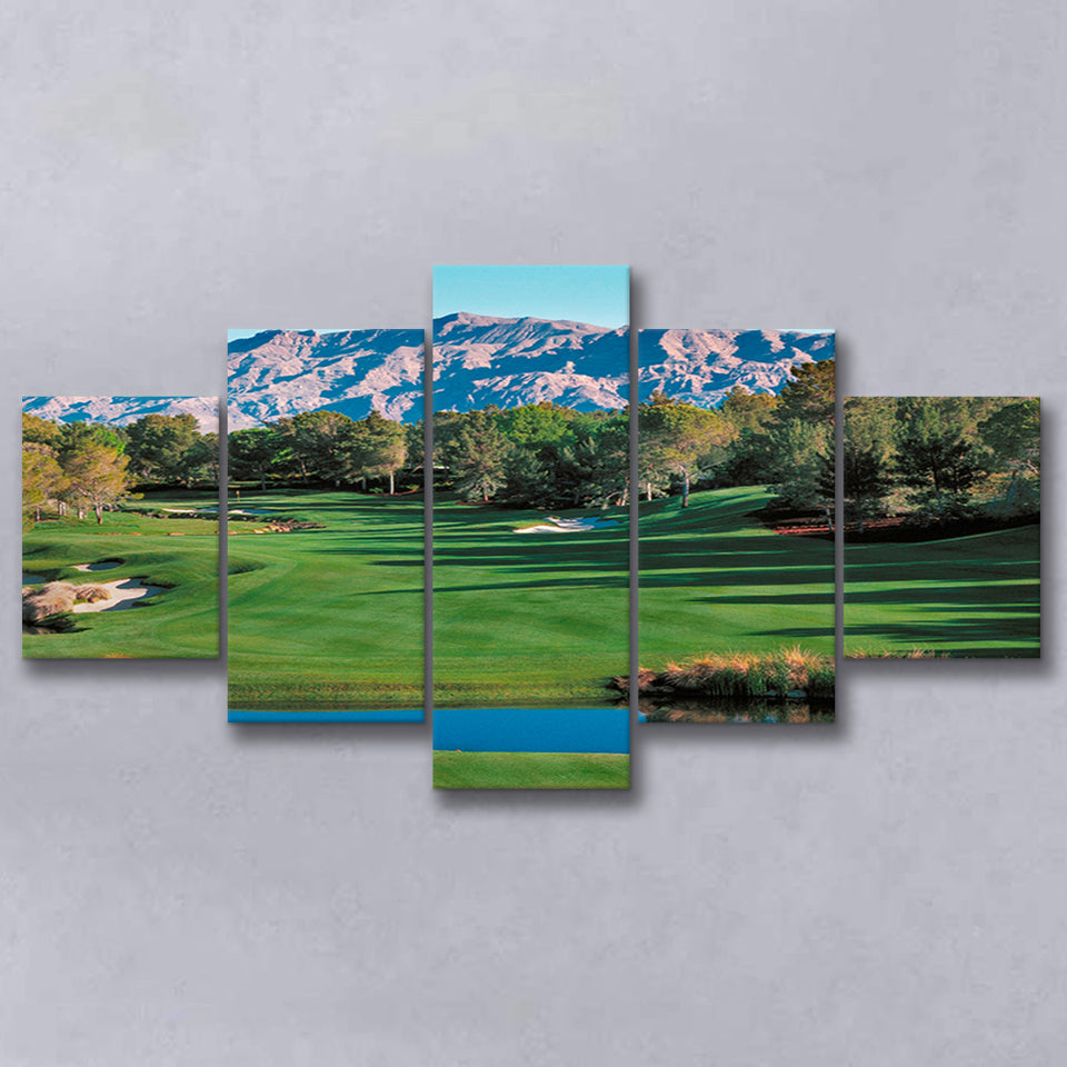 Shadow Creek Golf Course Hole 9 North Las Vegas, Golf Art Print, 5 Panels Canvas Prints Wall Art Decor