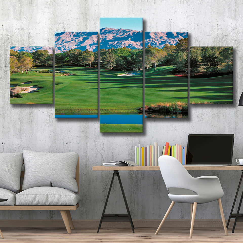 Shadow Creek Golf Course Hole 9 North Las Vegas, Golf Art Print, 5 Panels Canvas Prints Wall Art Decor