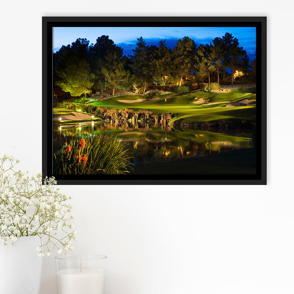 Shadow Creek Golf Course Light Night, Golf Art Print, Framed Canvas Prints Wall Art Decor, Floating Frame