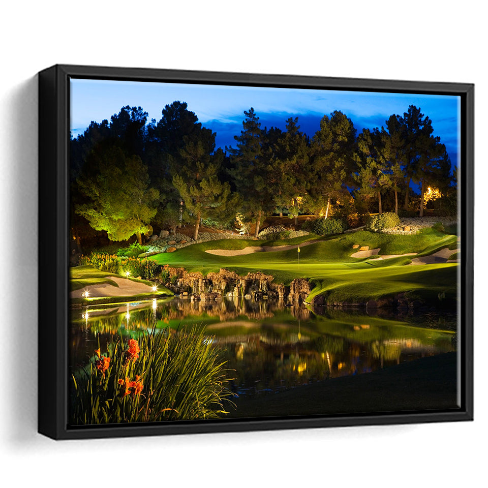Shadow Creek Golf Course Light Night, Golf Art Print, Framed Canvas Prints Wall Art Decor, Floating Frame