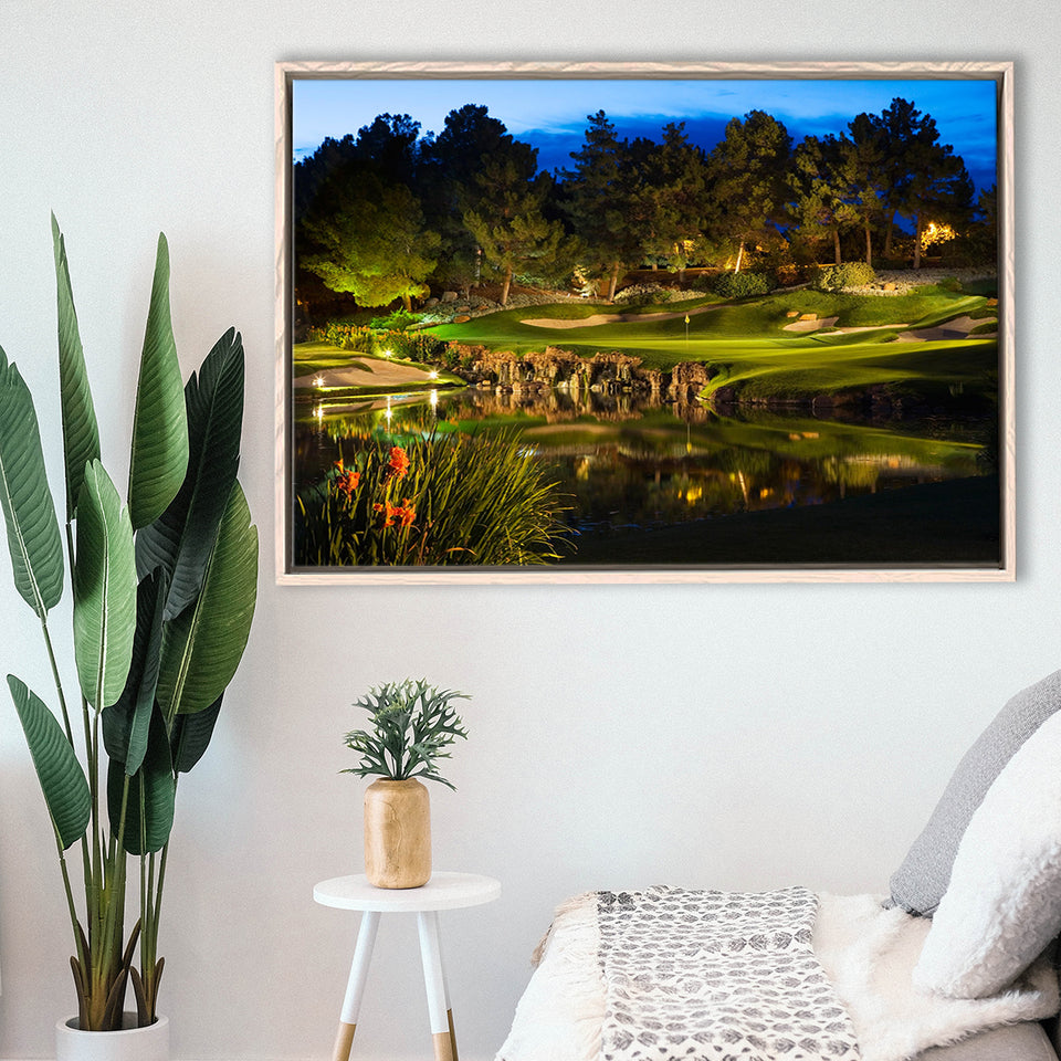 Shadow Creek Golf Course Light Night, Golf Art Print, Framed Canvas Prints Wall Art Decor, Floating Frame
