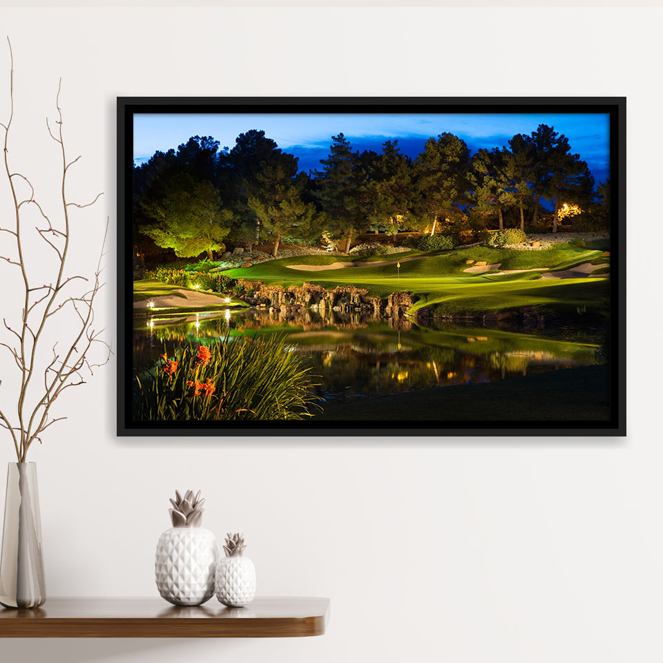 Shadow Creek Golf Course Light Night, Golf Art Print, Framed Canvas Prints Wall Art Decor, Floating Frame