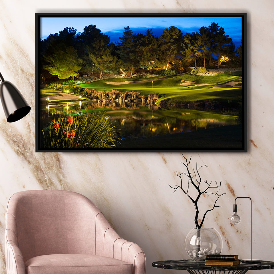 Shadow Creek Golf Course Light Night, Golf Art Print, Framed Canvas Prints Wall Art Decor, Floating Frame
