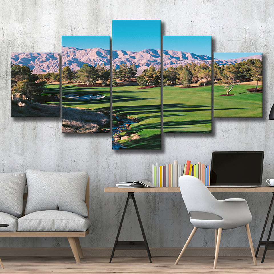 Shadow Creek Golf Source Hole 1 North Las Vegas, Golf Art Print, 5 Panels Canvas Prints Wall Art Decor