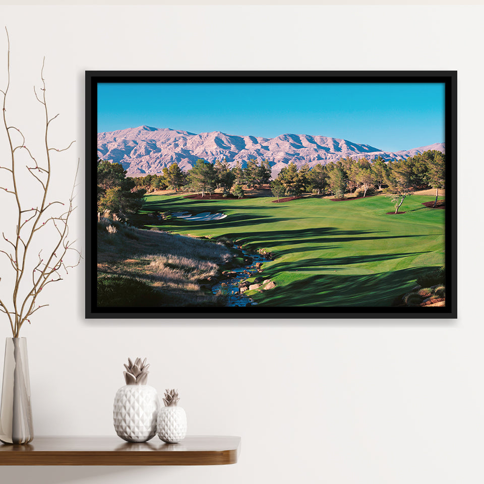 Shadow Creek Golf Source Hole 1 North Las Vegas, Golf Art Print, Framed Canvas Prints Wall Art Decor, Floating Frame