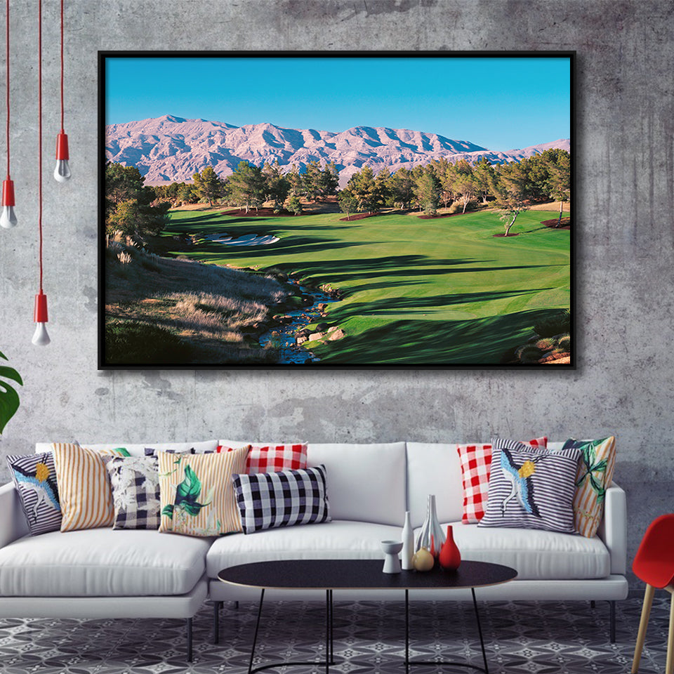 Shadow Creek Golf Source Hole 1 North Las Vegas, Golf Art Print, Framed Canvas Prints Wall Art Decor, Floating Frame