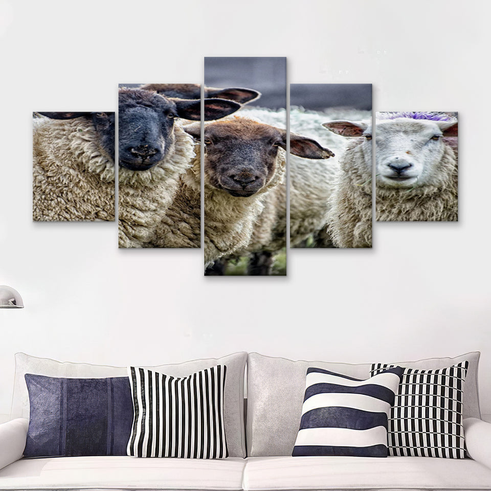 Sheep Domestic Animal 5 Pieces Canvas Prints Wall Art - Painting Canvas, Multi Panel, Wall Decor, Canvas Art