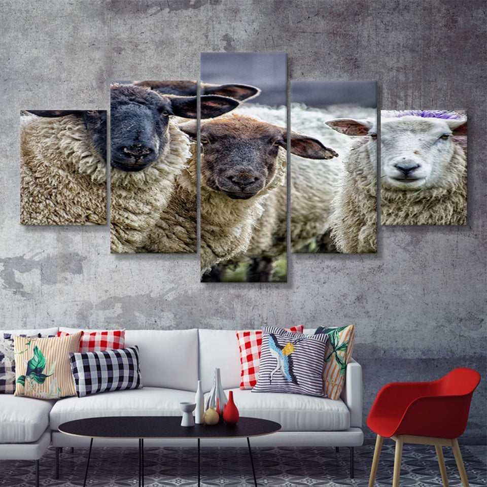 Sheep Domestic Animal 5 Pieces Canvas Prints Wall Art - Painting Canvas, Multi Panel, Wall Decor, Canvas Art
