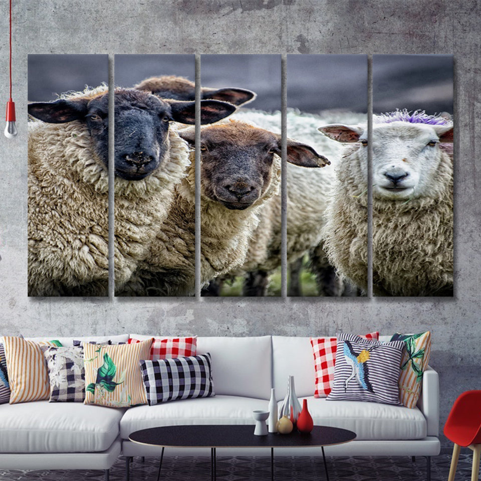 Sheep Domestic Animal 5 Pieces B Canvas Prints Wall Art - Painting Canvas, Multi Panel, Wall Decor, Canvas Art