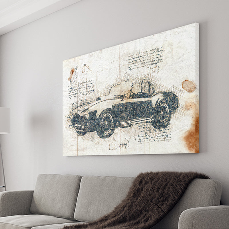 Shelby Cobra 427 Super Snake Da Vinci Style Canvas Prints - Painting Canvas, Wall Art,Old Car, Prints for Sale,Wal Decor, Home Decor