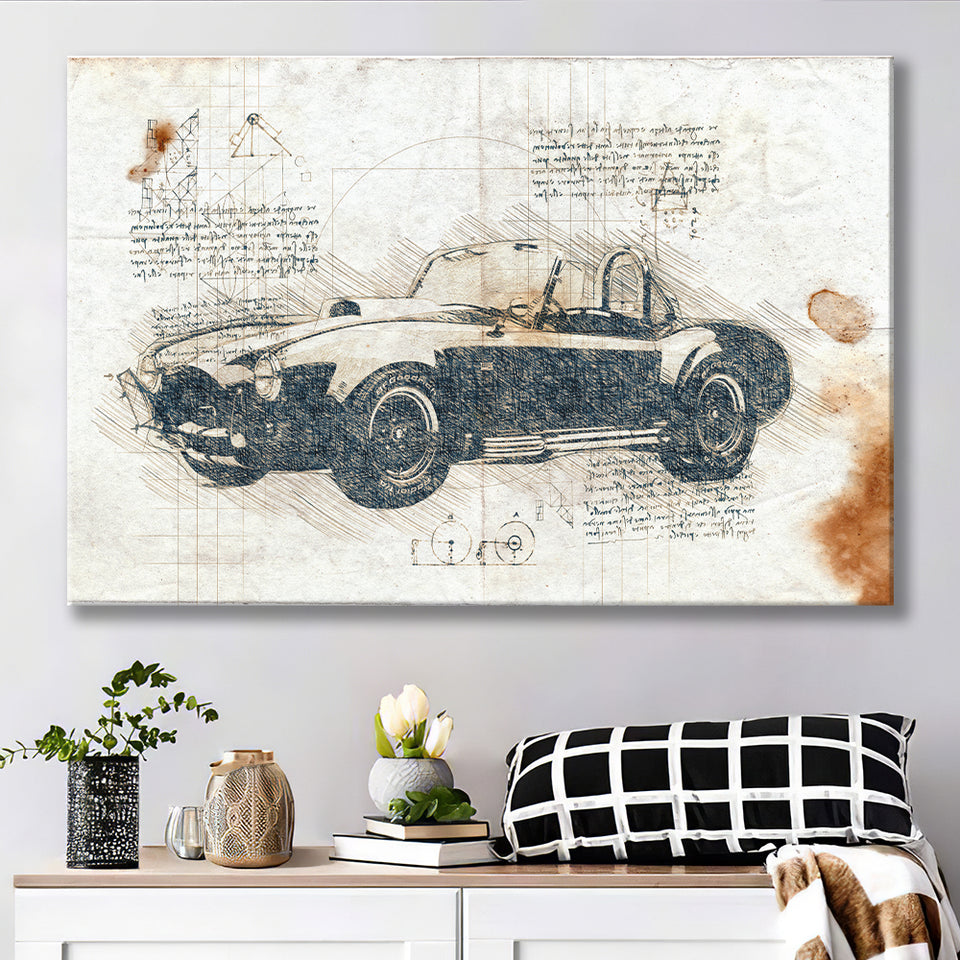 Shelby Cobra 427 Super Snake Da Vinci Style Canvas Prints - Painting Canvas, Wall Art,Old Car, Prints for Sale,Wal Decor, Home Decor