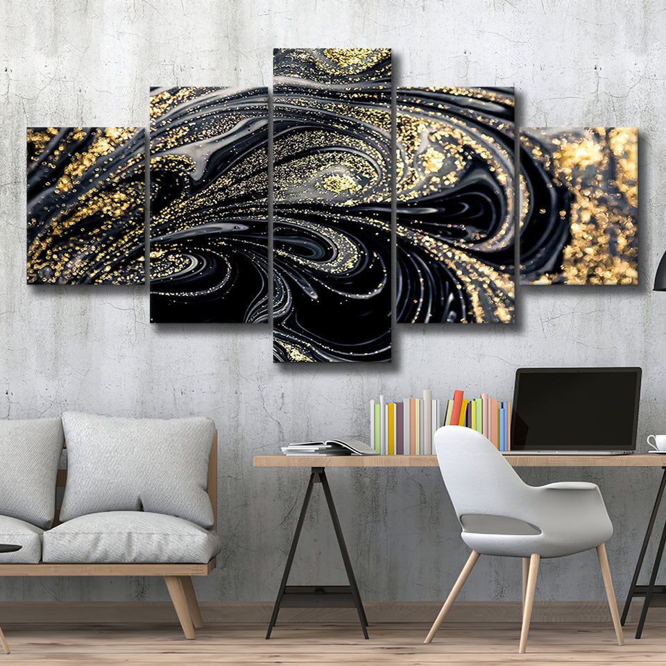 Shimmery Wall Art, Gold Black Luxury Wall Art 5 Panels, Canvas Prints Wall Art Decor, Large Canvas Art