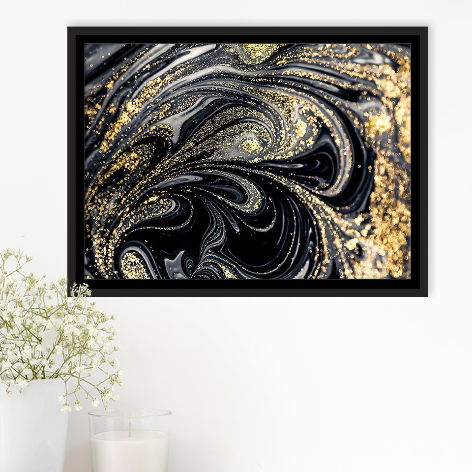 Shimmery Wall Art, Gold Black Luxury Wall Art Framed Canvas Prints Wall Art Home Decor,Floating Frame