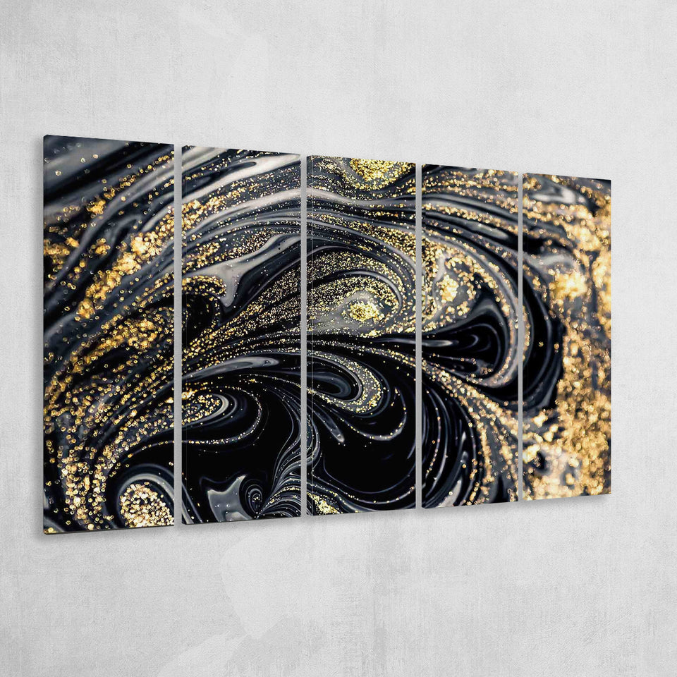 Shimmery Wall Art, Gold Black Luxury Wall Art Larger Canvas Art, 5 Piece Canvas Prints Wall Art Decor