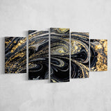 Shimmery Wall Art, Gold Black Luxury Wall Art 5 Panels, Canvas Prints Wall Art Decor, Large Canvas Art