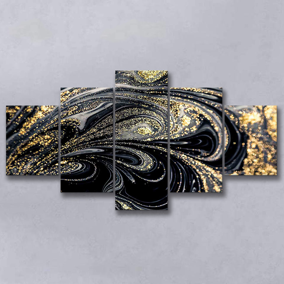 Shimmery Wall Art, Gold Black Luxury Wall Art 5 Panels, Canvas Prints Wall Art Decor, Large Canvas Art