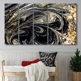 Shimmery Wall Art, Gold Black Luxury Wall Art Larger Canvas Art, 5 Piece Canvas Prints Wall Art Decor