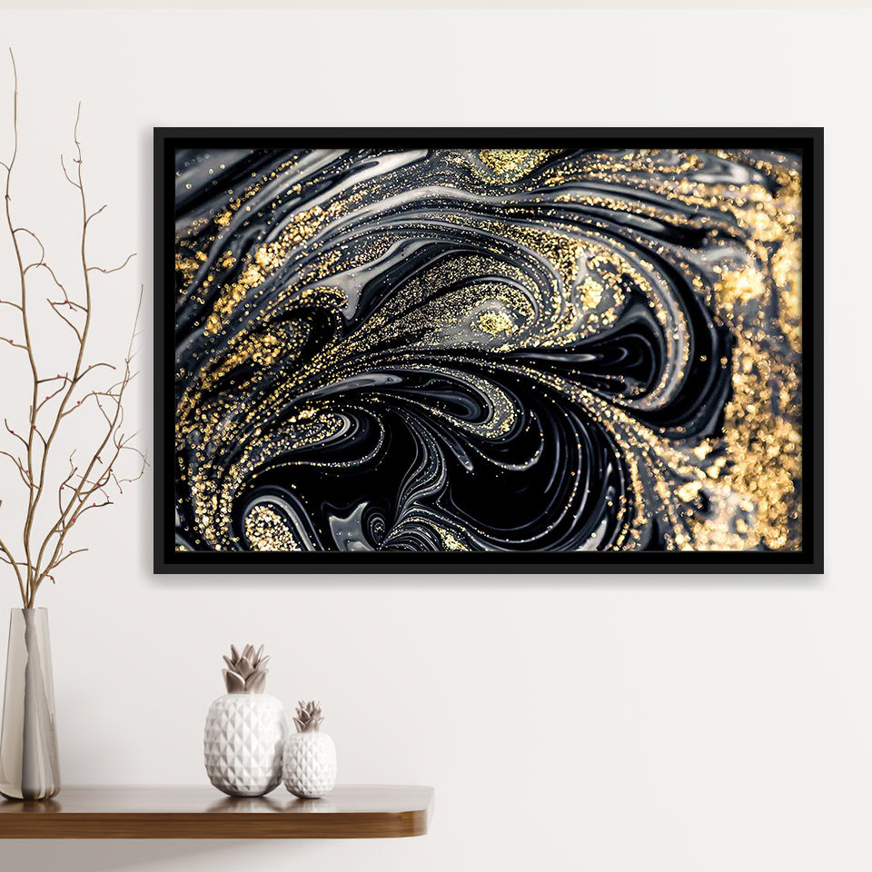 Shimmery Wall Art, Gold Black Luxury Wall Art Framed Canvas Prints Wall Art Home Decor,Floating Frame