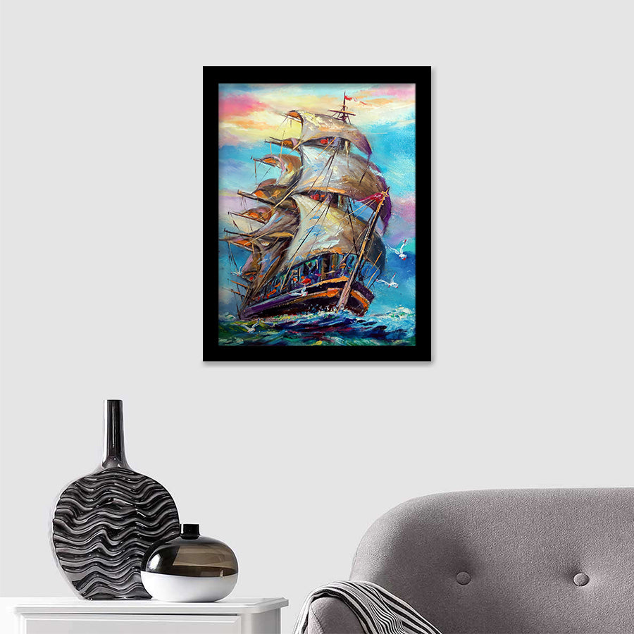 Ship Sailing On Sea Oil Painting Framed Wall Art Prints - Painting prints, Framed Prints,Framed Art, Prints for Sale