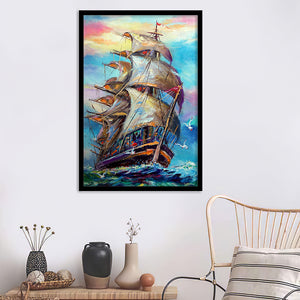 Ship Sailing On Sea Oil Painting Framed Wall Art Prints - Painting prints, Framed Prints,Framed Art, Prints for Sale