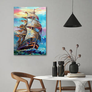 Ship Sailing On Sea Oil Painting Canvas Wall Art - Canvas Prints, Prints for Sale, Canvas Painting, Home Decor