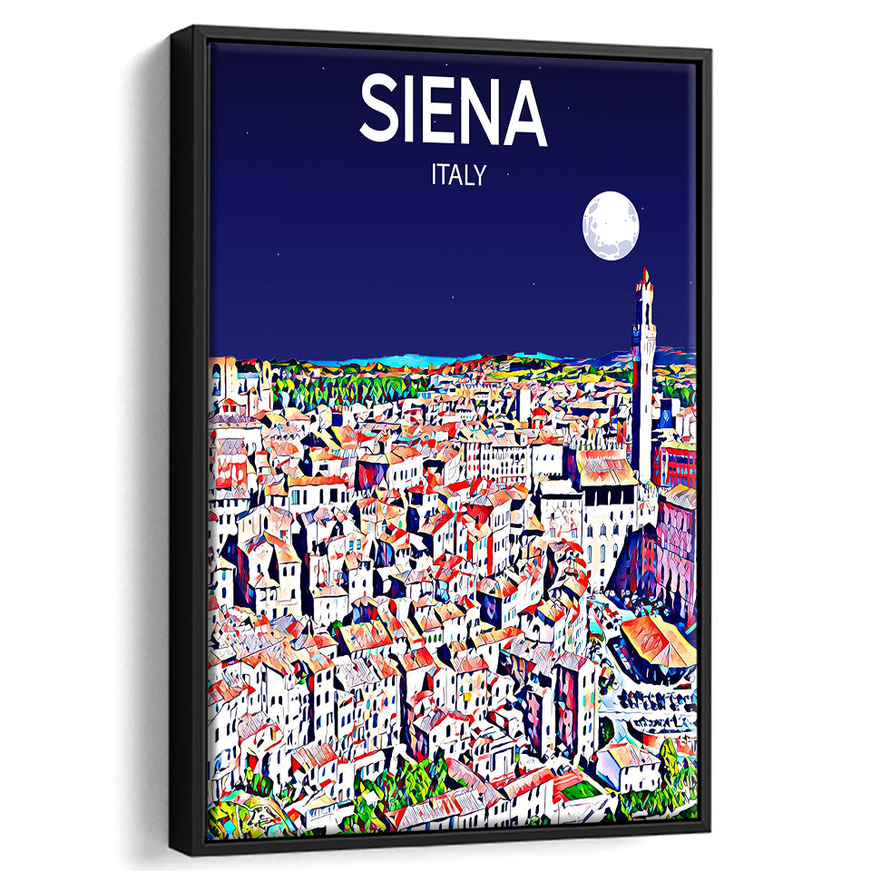 Siena Italy Art Night Art Print, Large Canvas, Framed Canvas Print Wall Art Home Decor, Floating Frame