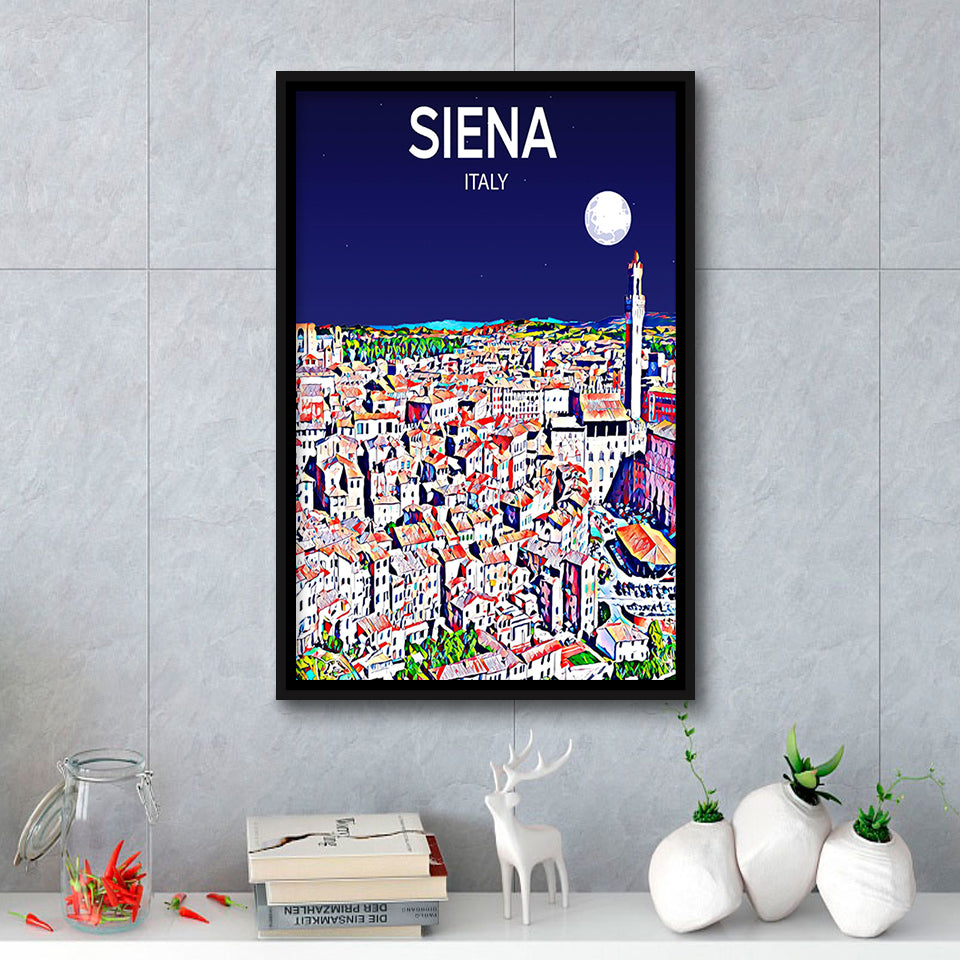 Siena Italy Art Night Art Print, Large Canvas, Framed Canvas Print Wall Art Home Decor, Floating Frame