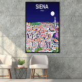 Siena Italy Art Night Art Print, Large Canvas, Framed Canvas Print Wall Art Home Decor, Floating Frame