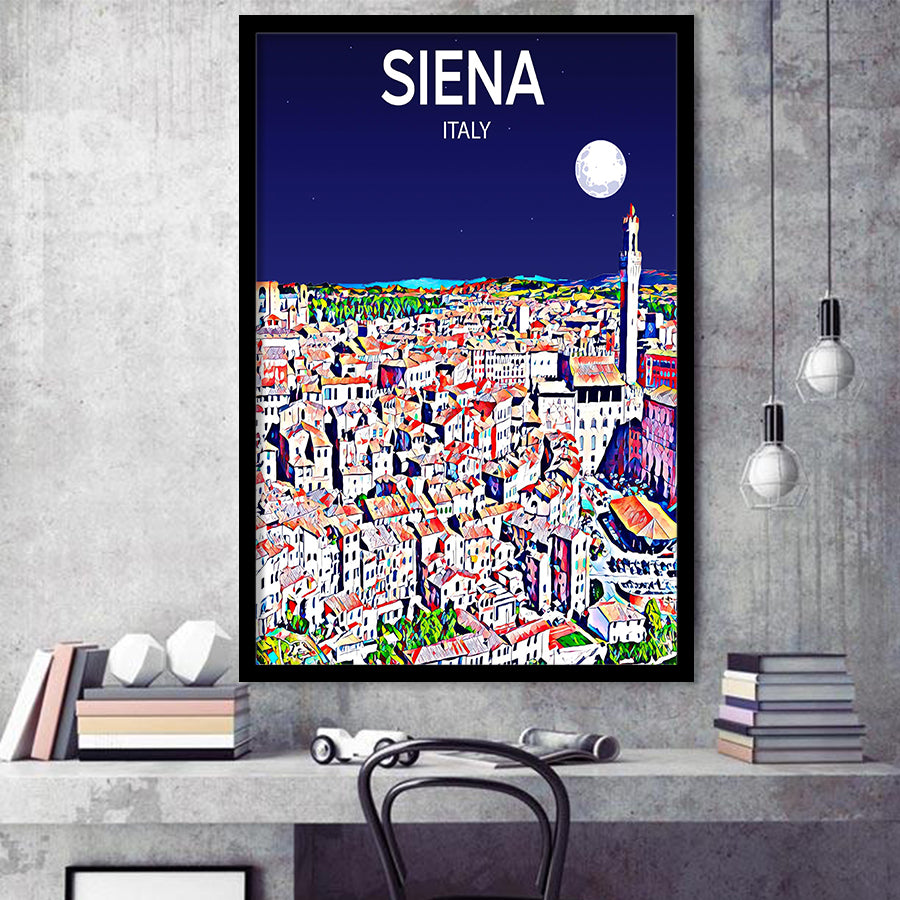 Siena Italy Art Night Art Print, City Art Print, Framed Art Print Wall Art Home Decor, Framed Picture