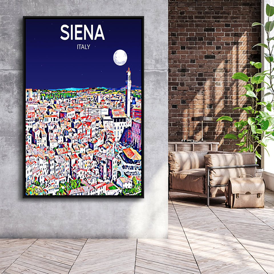 Siena Italy Art Night Art Print, Large Canvas, Framed Canvas Print Wall Art Home Decor, Floating Frame