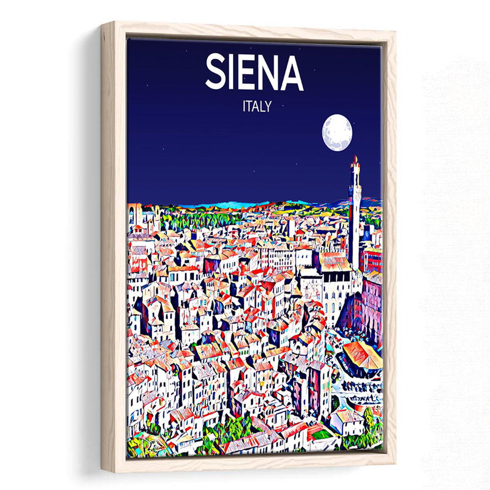 Siena Italy Art Night Art Print, Large Canvas, Framed Canvas Print Wall Art Home Decor, Floating Frame