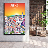 Siena Italy Art Sunset Art Print, Large Canvas, Framed Canvas Print Wall Art Home Decor, Floating Frame