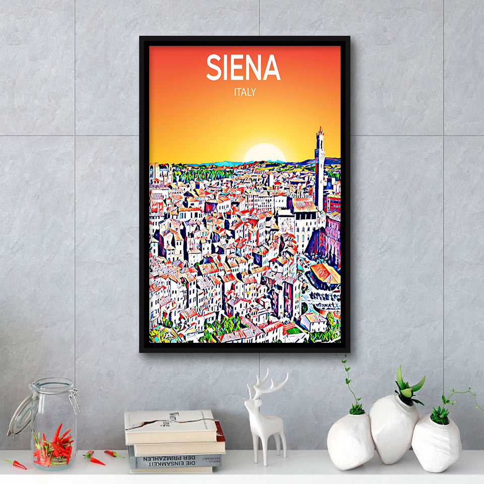 Siena Italy Art Sunset Art Print, Large Canvas, Framed Canvas Print Wall Art Home Decor, Floating Frame