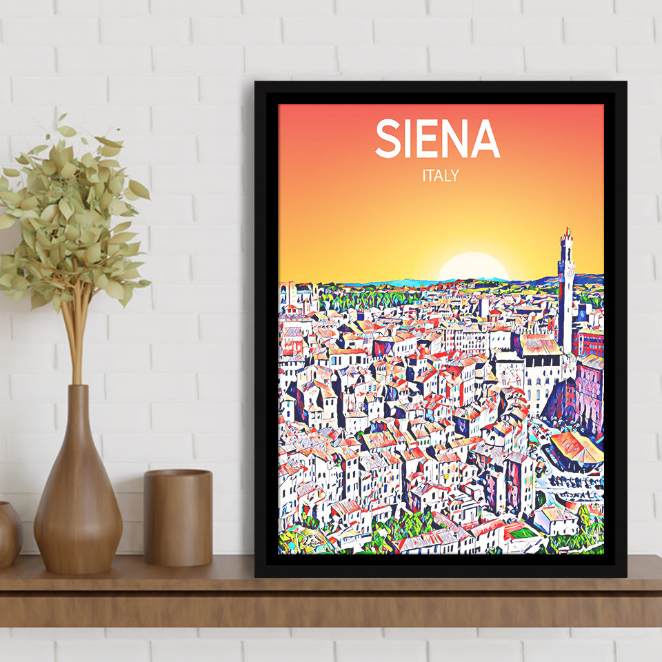 Siena Italy Art Sunset Art Print, Large Canvas, Framed Canvas Print Wall Art Home Decor, Floating Frame