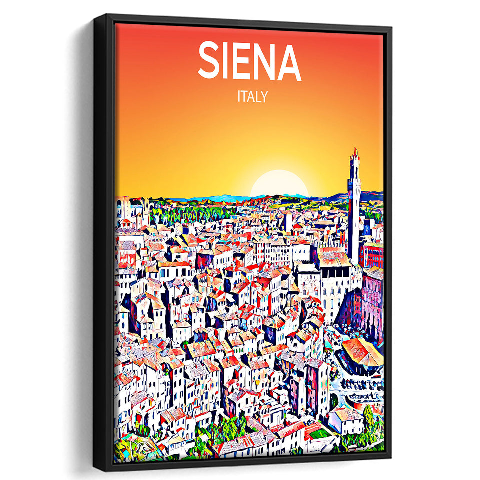Siena Italy Art Sunset Art Print, Large Canvas, Framed Canvas Print Wall Art Home Decor, Floating Frame