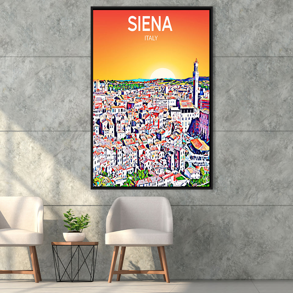 Siena Italy Art Sunset Art Print, Large Canvas, Framed Canvas Print Wall Art Home Decor, Floating Frame